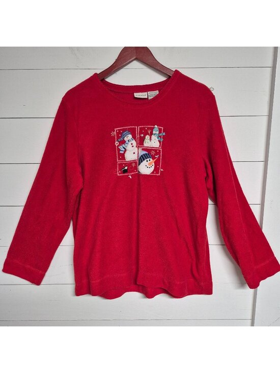 White Stag Tops - Vintage Ladies Red Christmas Snowman Winter Holiday Sweatshirt Sz XL